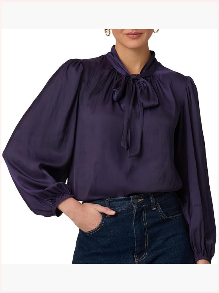 Vintage Satin Tie Neck Top 3/4 Sleeve Pull On Classic Fit